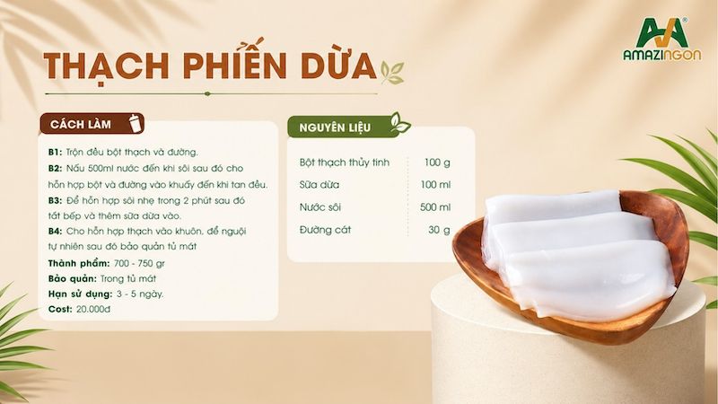 Cách làm thạch phiến dừa mềm mịn từ AMAZINGON