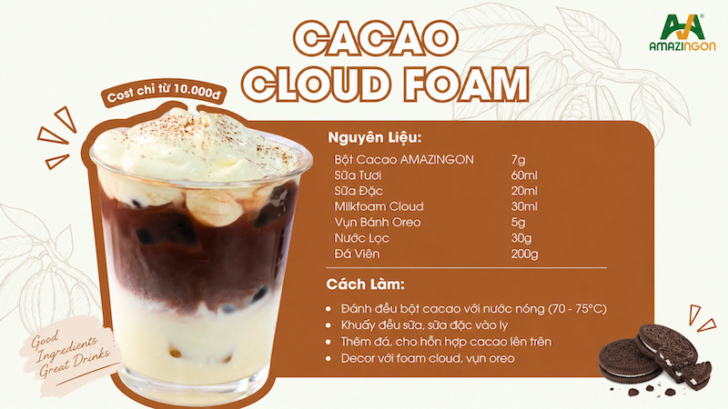 Cacao Cloud Foam thức uống bắt mắt với foam mây nổi bật