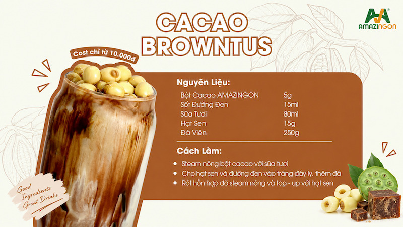 Cacao Browntus sắc thái khác biệt từ cacao kết hợp hạt sen và đường đen