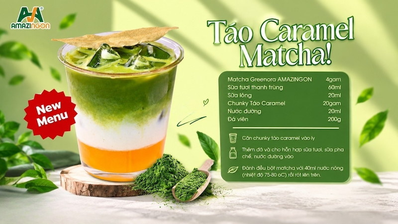 Matcha Táo Caramel - Sự kết hợp hoàn hảo giữa matcha, vị táo và caramel