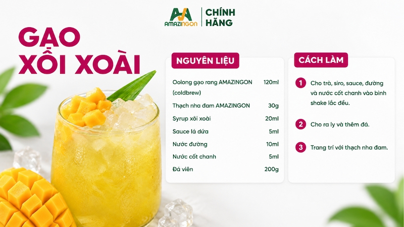 Công thức trà gạo xôi xoài đơn giản chỉ với 3 bước từ AMAZINGON