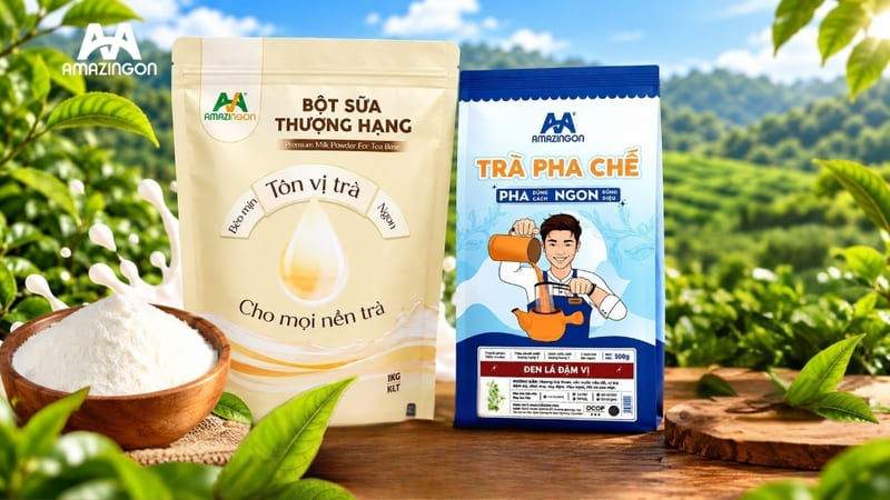 Bột sữa thượng hạng và trà đen lá đậm vị AMAZINGON dùng cho công thức chuẩn