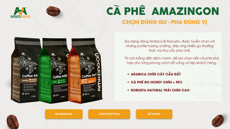 Cà phê Arabica và Robusta từ AMAZINGON Cà phê Arabica và Robusta từ AMAZINGON