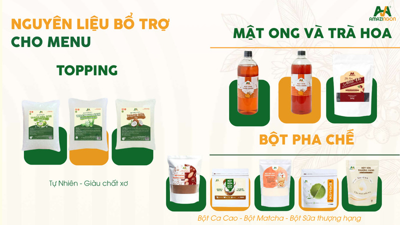 Topping và các nguyên liệu bổ trợ khác từ AMAZINGON Topping và các nguyên liệu bổ trợ khác từ AMAZINGON