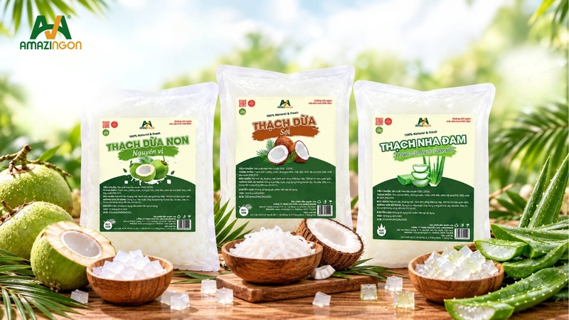 Topping thạch dừa và thạch nha đam AMAZINGON nguyên liệu bổ sung cho soda