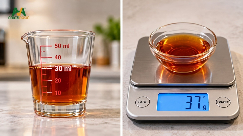 So sánh ounce, ml và gram khi định lượng syrup
