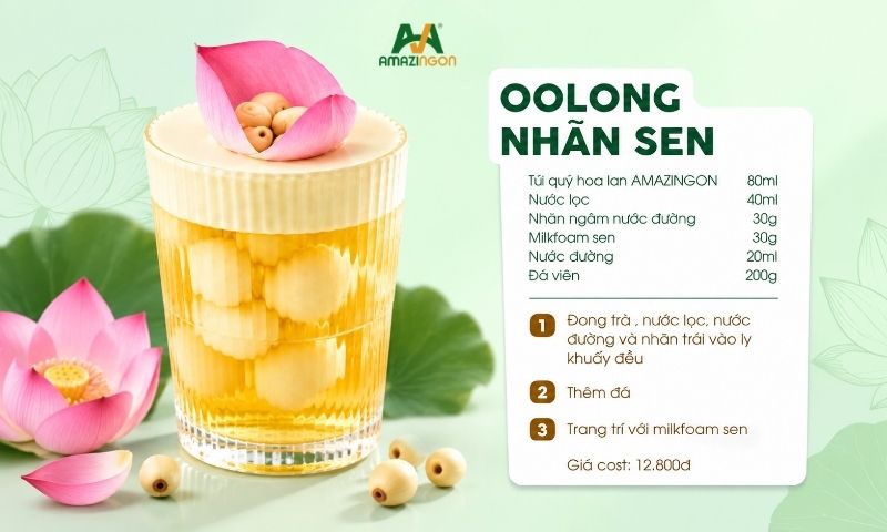 Công thức trà oolong nhãn sen chuẩn vị từ AMAZINGON