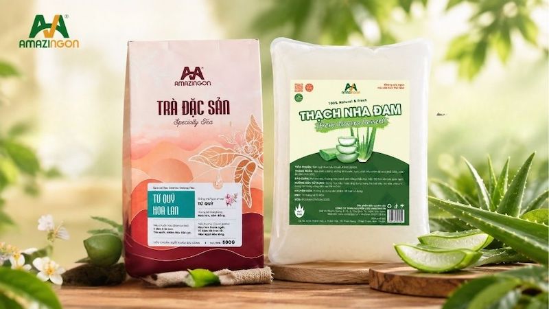 Bộ đôi trà đặc sản tứ quý hoa lan và thạch nha đam AMAZINGON