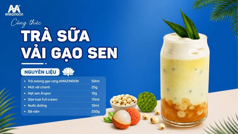 Trà sữa vải gạo sen sự kết hợp hoàn hảo giữa hạt sen với nền trà Oolong gạo rang Trà sữa vải gạo sen sự kết hợp hoàn hảo giữa hạt sen với nền trà Oolong gạo rang