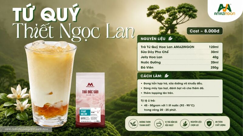 Trà Oolong tứ quý - Công thức kết hợp với nền trà tứ quý hoa lan từ AMAZINGON Trà Oolong tứ quý - Công thức kết hợp với nền trà tứ quý hoa lan từ AMAZINGON