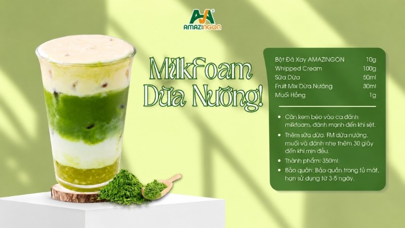 Cách làm công thức milkfoam dừa nướng chuẩn vị tại AMAZINGON