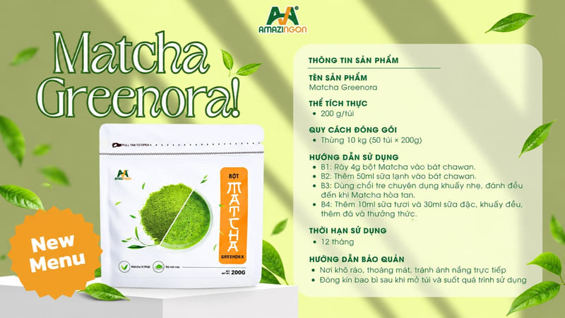 Matcha Greenora dòng bột matcha cao cấp từ AMAZINGON