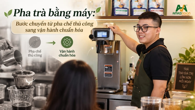 Pha trà bằng máy