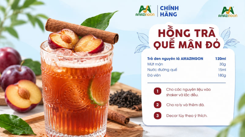 Hồng trà quế mận đỏ - Trà trái cây từ nền trà đen nguyên lá của AMAZINGON Hồng trà quế mận đỏ - Trà trái cây từ nền trà đen nguyên lá của AMAZINGON