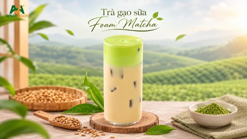 Trà gạo sữa Foam Matcha món uống không thể thiếu từ BST trà gạo ràng từ AMAZINGON