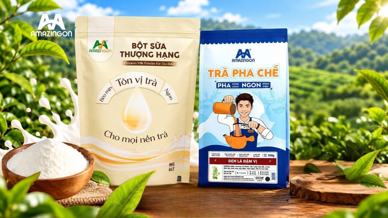 Bộ đôi trà và bột sữa thượng hạng từ AMAZINGON