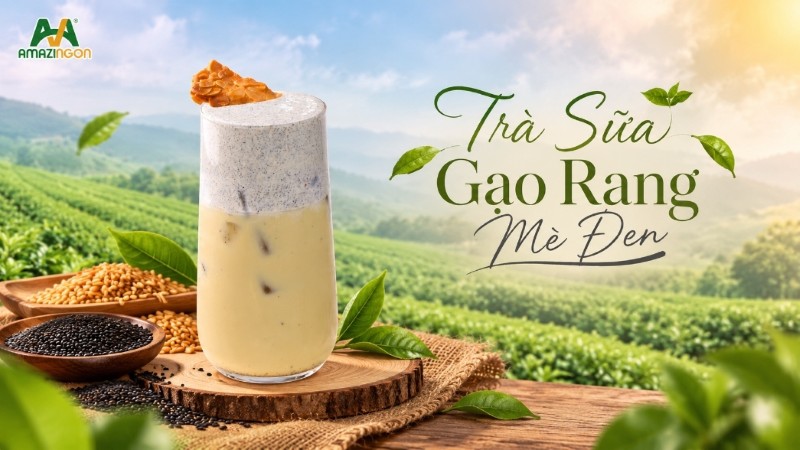 Trà sữa gạo rang mè đen - Sự kết hợp độc đáo từ BST trà gạo rang của AMAZINGON 