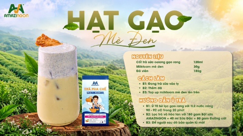 Công thức trà sữa gạo rang mè đen chuẩn vị từ AMAZINGON