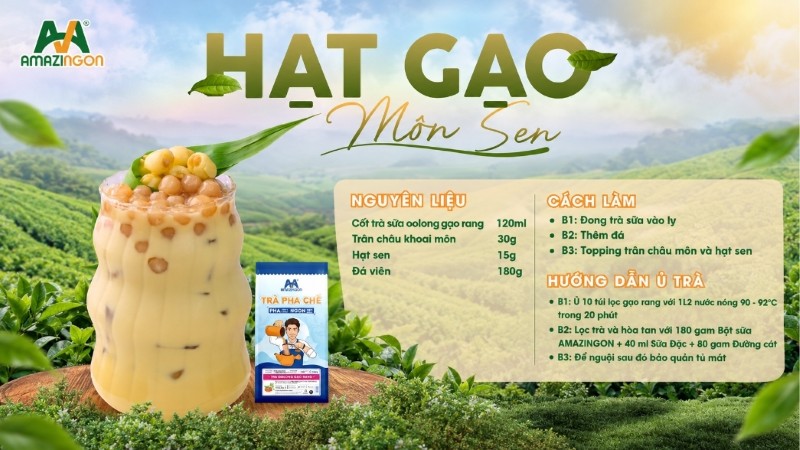 Công thức trà sữa gạo rang môn sen chuẩn vị từ AMAZINGON